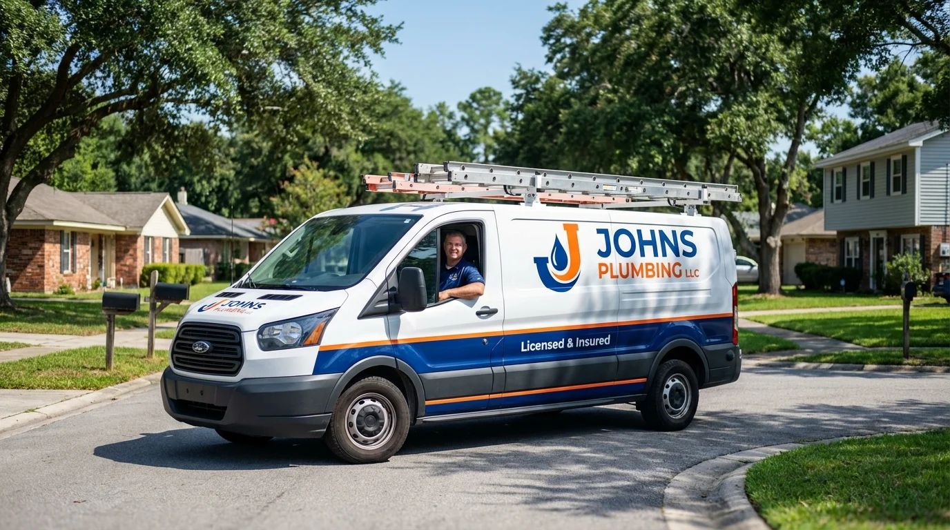 Johns Plumbing LLC service van in Crownsville, MD