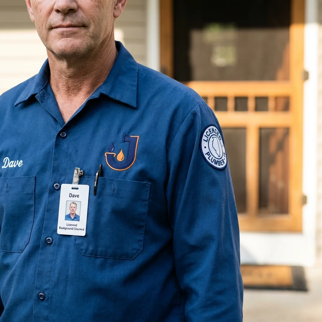Licensed plumber showing ID badge in Crownsville, MD