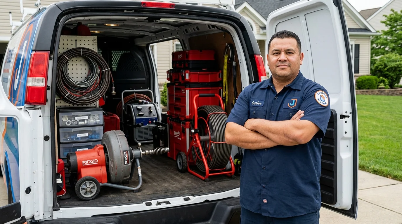 Professional drain cleaning equipment and Johns Plumbing LLC plumber in Crownsville
