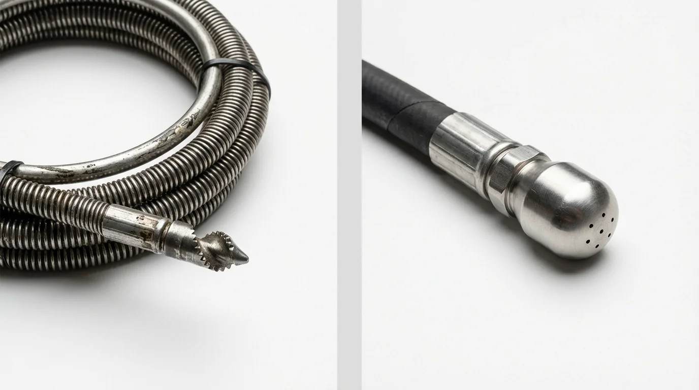 Drain snake cable and hydro jetting nozzle used for drain cleaning in Crownsville, MD