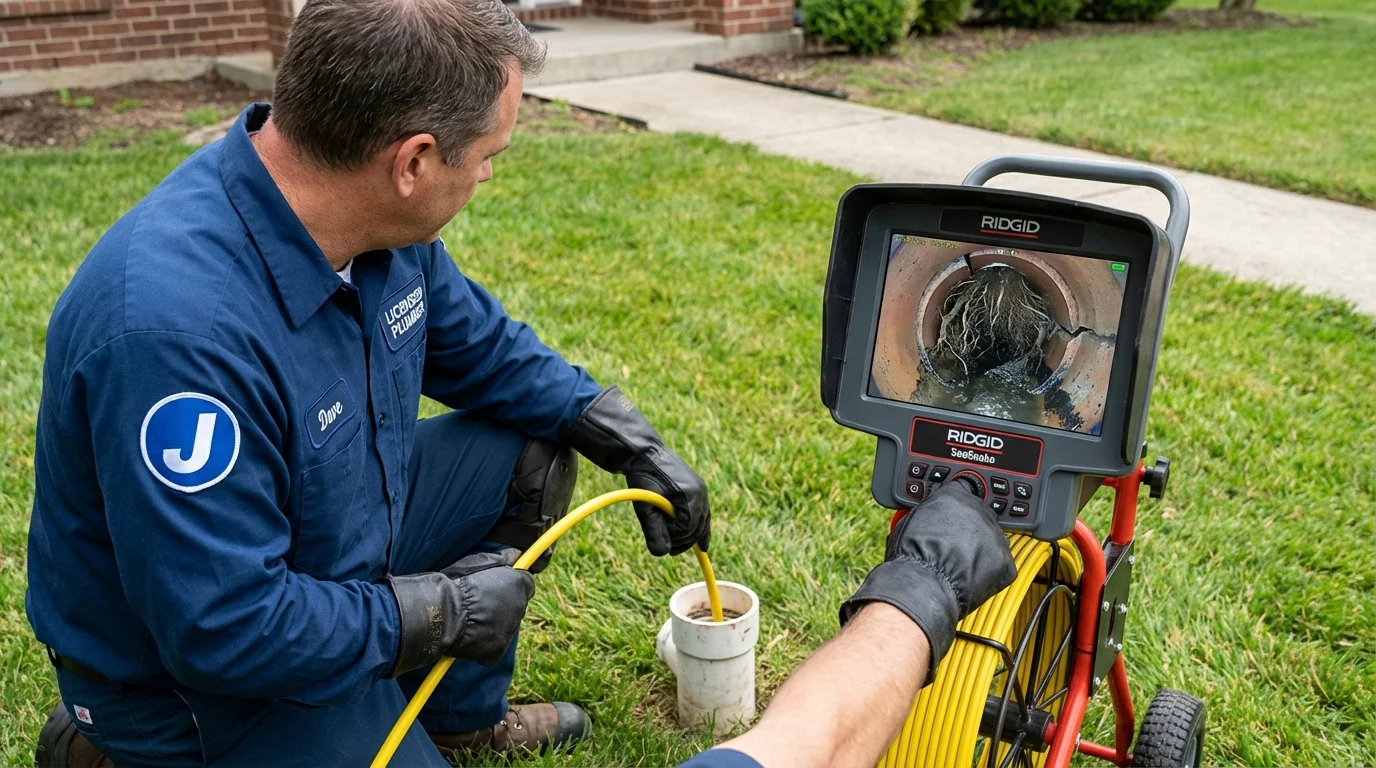 Sewer camera inspection being performed by Johns Plumbing LLC in Crownsville