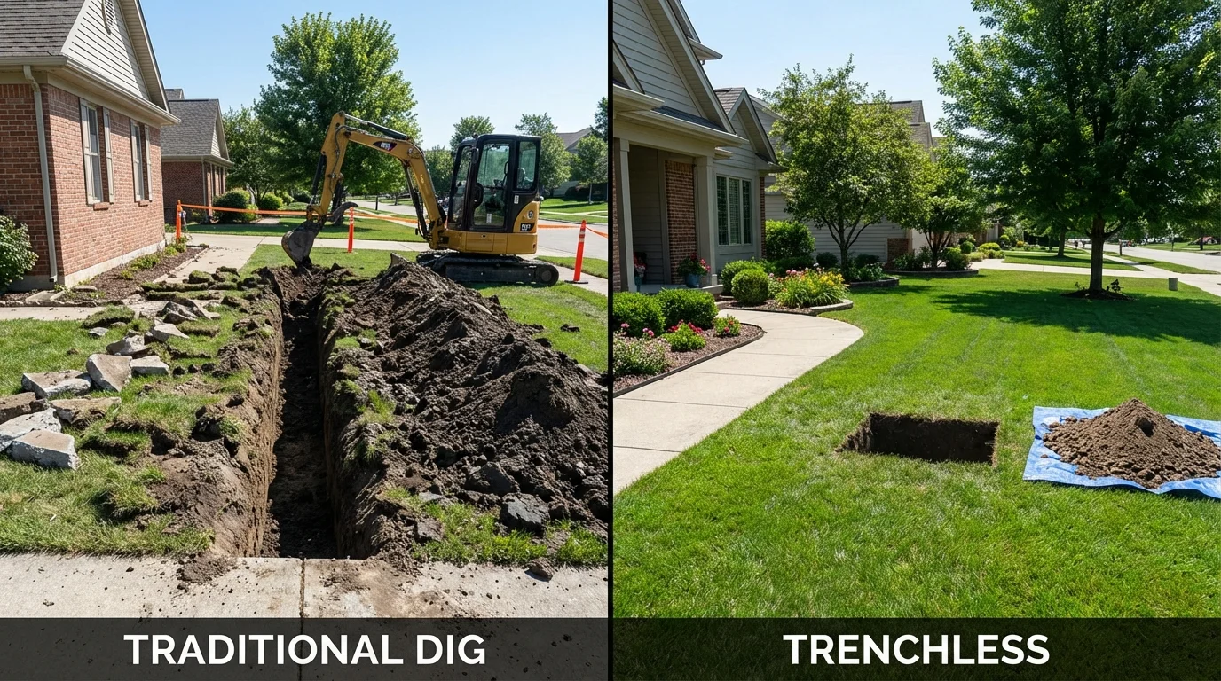 Trenchless sewer repair with minimal yard damage versus traditional excavation in Crownsville, MD